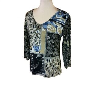 Vtg 90s Katina Marie patchwork print long sleeve top
